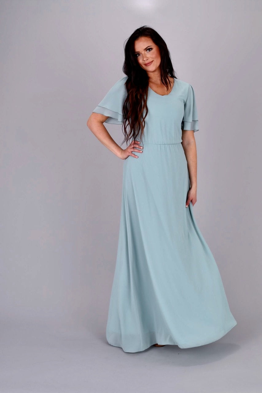 modest sage green dress