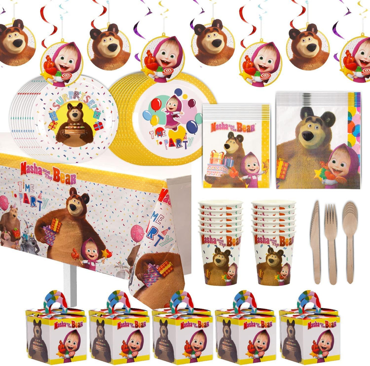 Masha and The Bear Party In A Box Cartoon Birthday Favor Boxes Decor Mighty Mojo