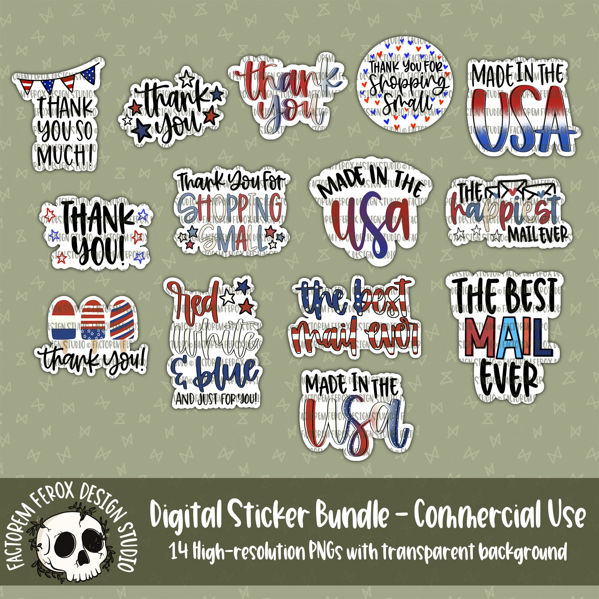 Patriotic Small Business Digital Sticker Bundle © - Commercial Use
