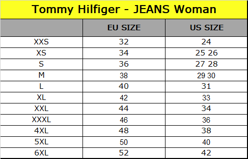 tommy hilfiger womens jeans size chart