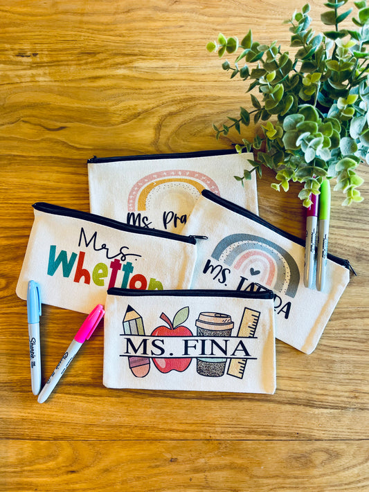 Your Custom Personalized Teacher Zipper Pouch; Pencil Bag