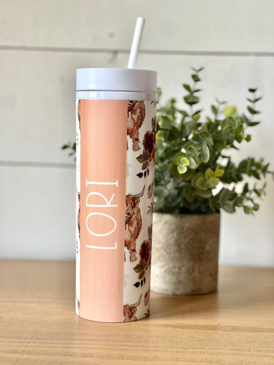 Personalized Stainless Steel Skinny Tumbler with Lid and Straw Madina Font
