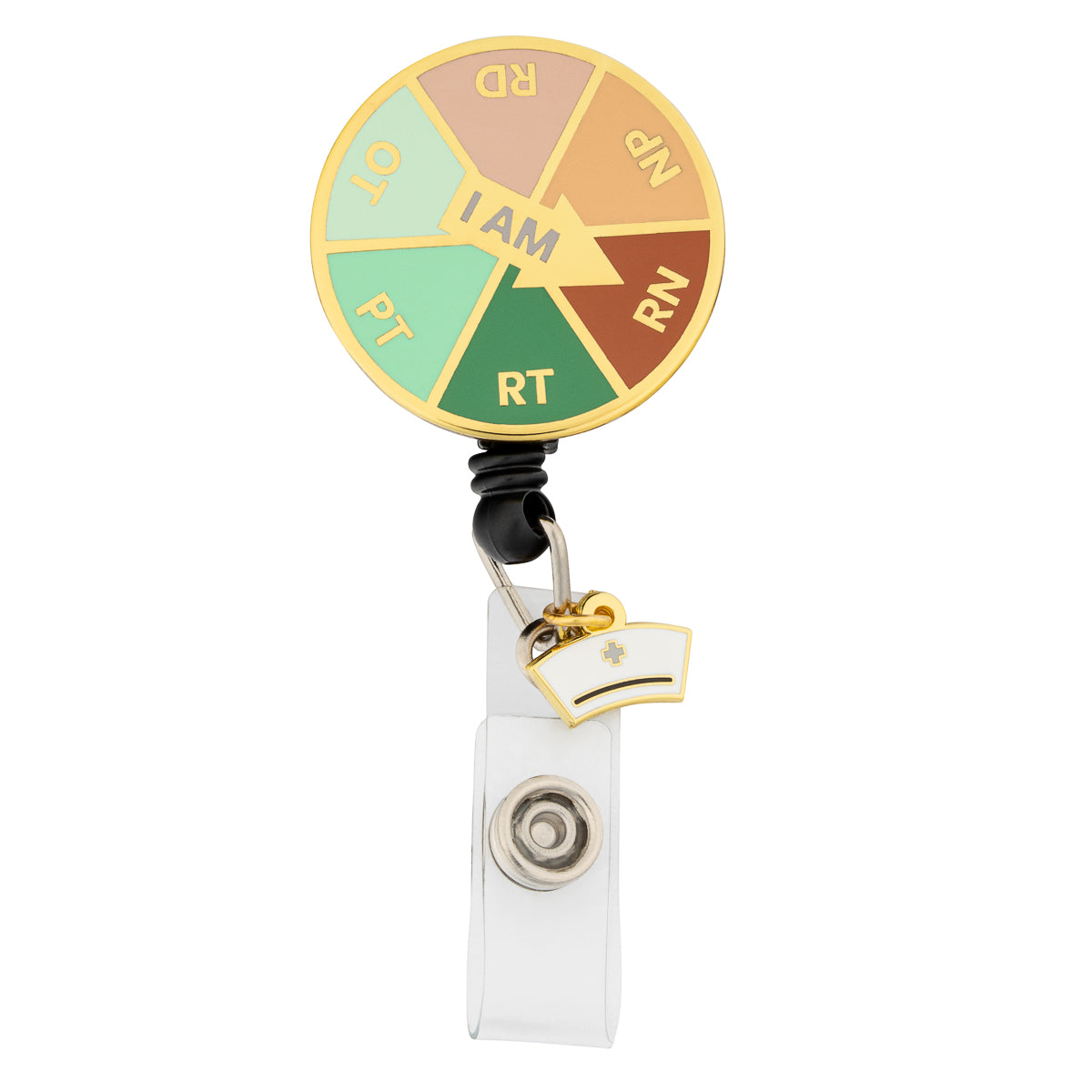Retractable Nursing Badge Reel with Charm - I Am an RN - First Lifesaver