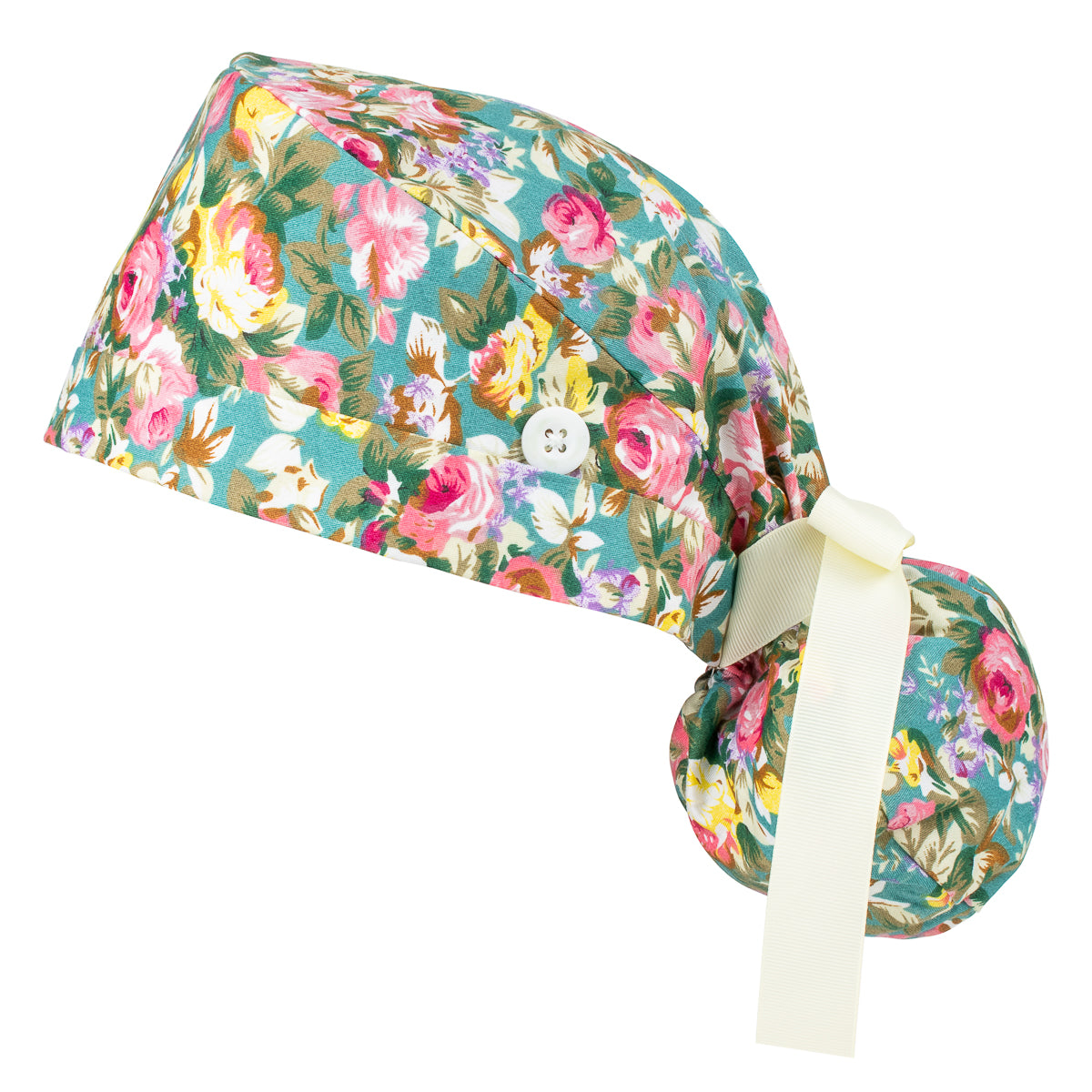 Ponytail Scrub Cap - Flower Garden - First Lifesaver