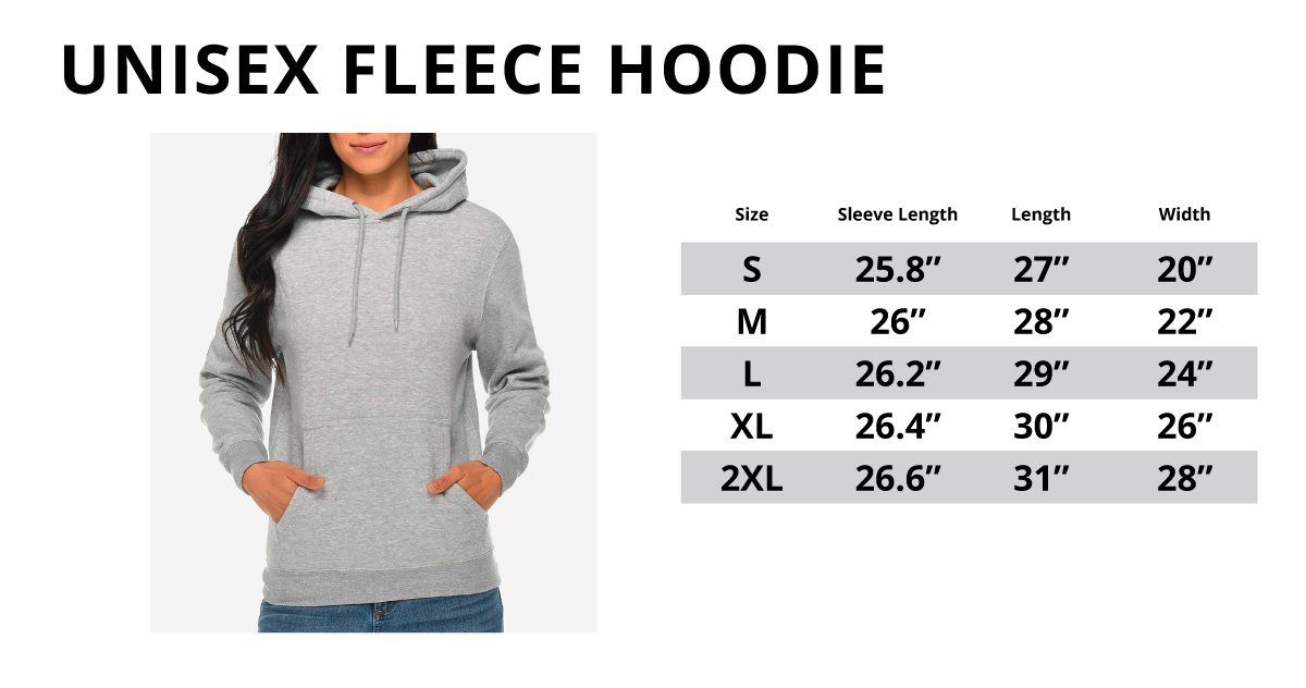 Unisex Fleece Hoodie Sizing Chart