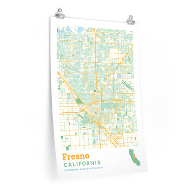 Fresno California City Street Map Poster-20″ × 30″-Allegiant Goods Co. Vintage Sports Apparel