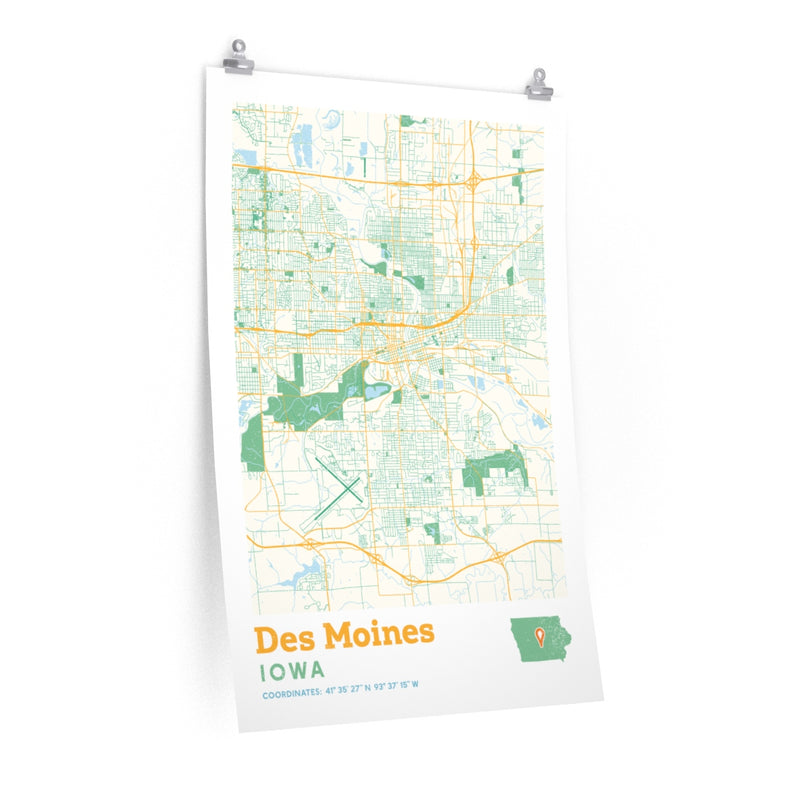 Des Moines Iowa City Street Map Poster Allegiant Goods Co