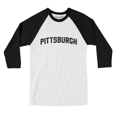 Pittsburgh Varsity Men/Unisex Raglan 3/4 Sleeve T-Shirt-White|Black-Allegiant Goods Co. Vintage Sports Apparel