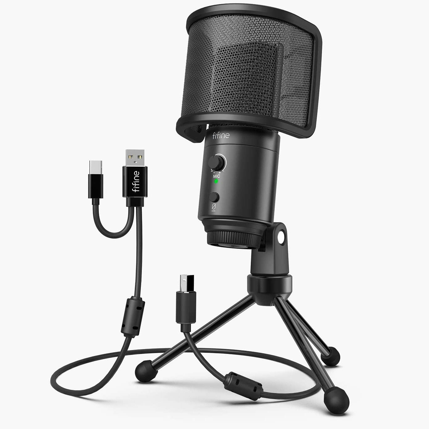 FIFINE AmpliGame USB Microphone with Volume Dial, Mute Button
