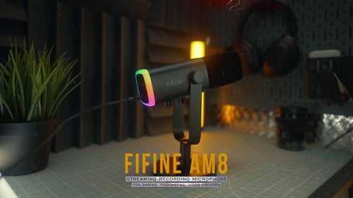 Fifine Ampligame AM8 RGB USB/XLR Dynamic Mic, Cardioid Polar Pattern, USB  Type-C to Type-A 2.0/XLR, Touch-Mute, Foam Cover, Controllable RGB  Lighting, Black