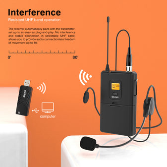 Wireless Microphones for Computer,FIFINE USB Wireless Microphone System for  PC and Mac,Headset UHF Wireless System with USB