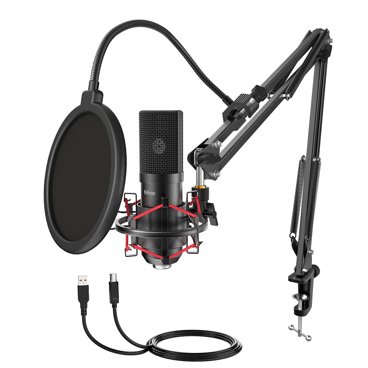 Fifine Technology Condenser Cardioid USB-C Podcast Microphone w/Stand/Pop  Filter