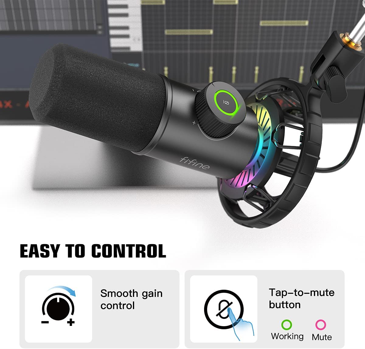 FIFINE K658 USB Dynamic Cardioid Microphone with A Live Monitoring, Gain  Control, Mute Button