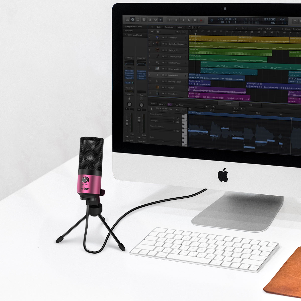 FIFINE TECHNOLOGY K669 USB Microphone with Volume Dial for Podcasting,  Recording on Windows and Mac - Pink