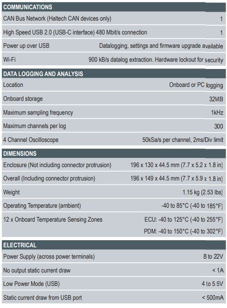 Rebel LS Communication - Data Logging and Analysis - dimensions - electrical