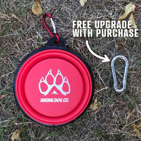 collapsible travel dog water dish with free upgraded carabiner clip