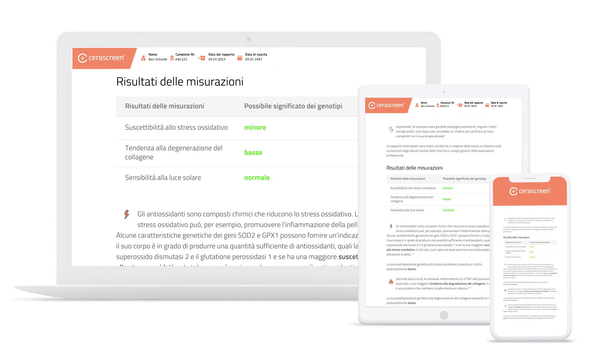 Risultati Test DNA Salute della Pelle