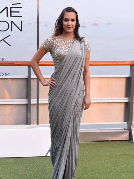 draped cocktail gown saree