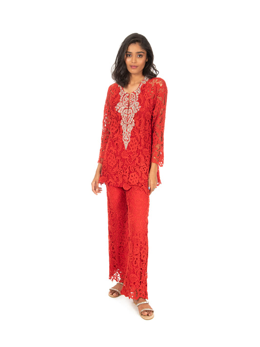Three Piece Embroidered Sequin Lace Pants Suit  Davids Bridal