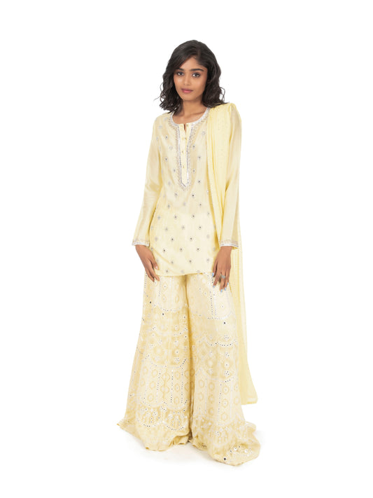 Buy Yellow Georgette Ombre Kurtis & Sharara Set with Sequins Work