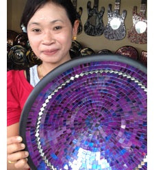 Fair Trade Female Artisan holding mosaic bowl