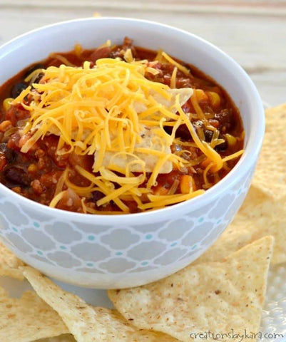 Taco Soup topped with cheese