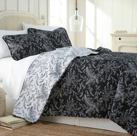 A black and white Winter Brush reversible quilt set from Southshore Fine Linens.