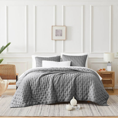 A gray luxurious bamboo viscose quilt set from Southshore Fine Linens.