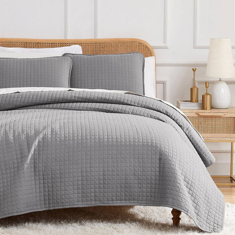 A Vilano oversized quilt set in steel grey by Southshore Fine Linens.