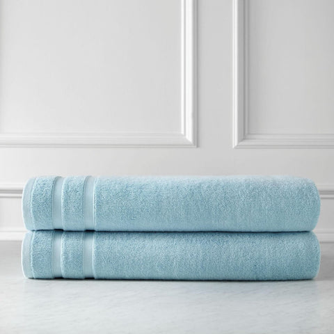 Two light blue large bath towels from Southshore Fine Linens.