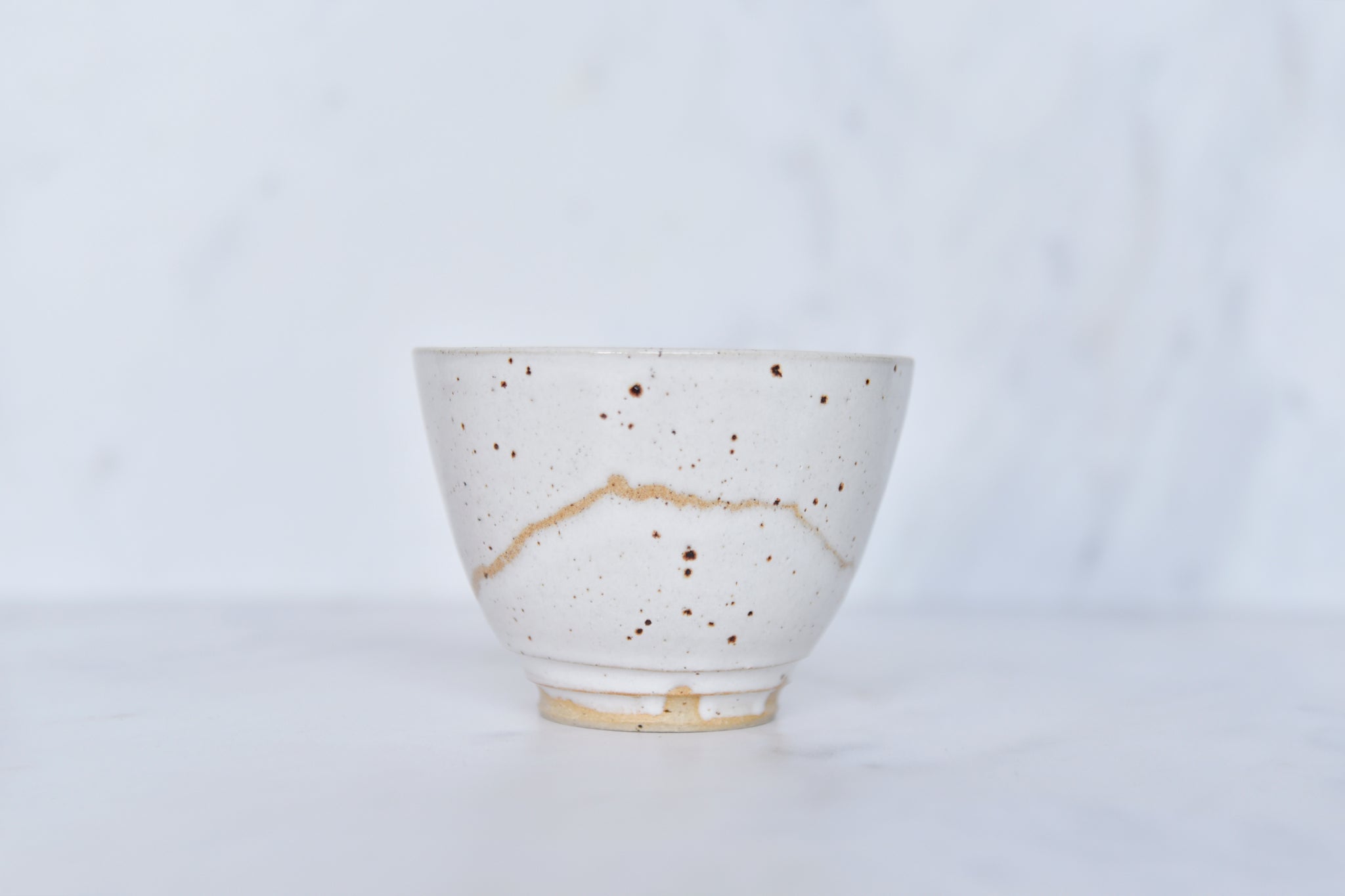 matcha bowl with volcano motif