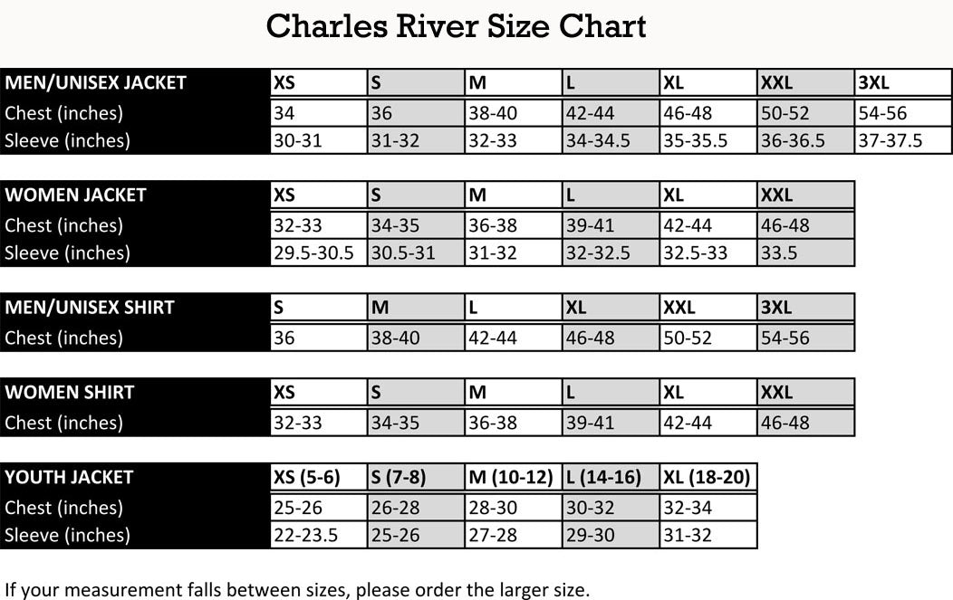 Charles River Rain Jacket Youth Size Chart