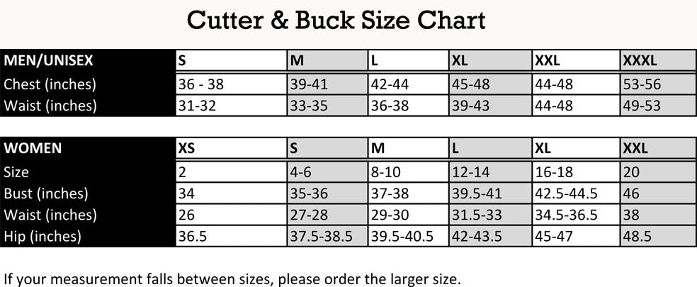 Cutter And Buck Jacket Size Chart