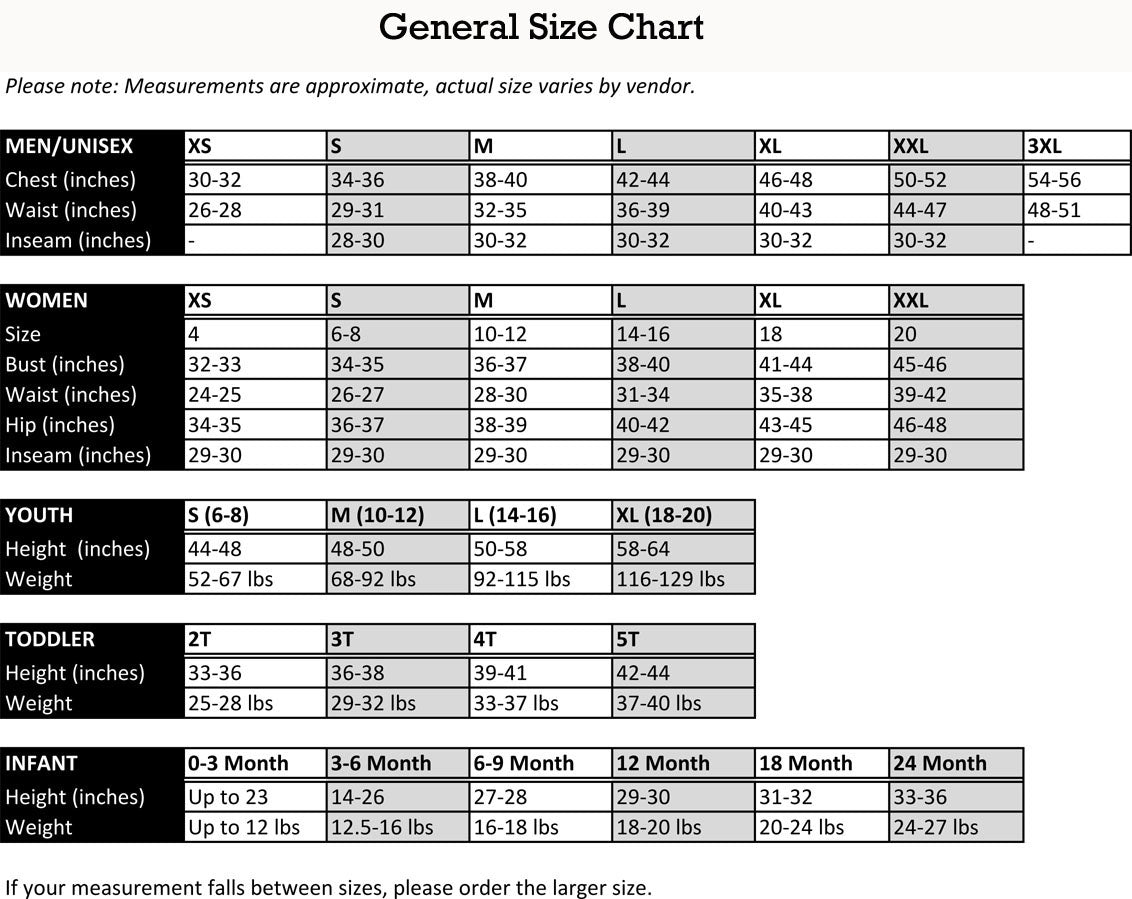 12 Month Size Chart