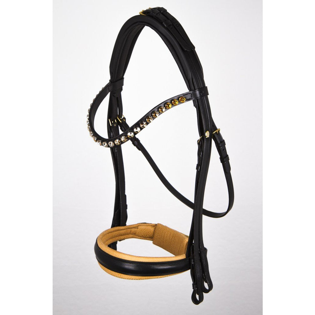 Comfort XS Patent Double Bridle, White Padding with Swarovski