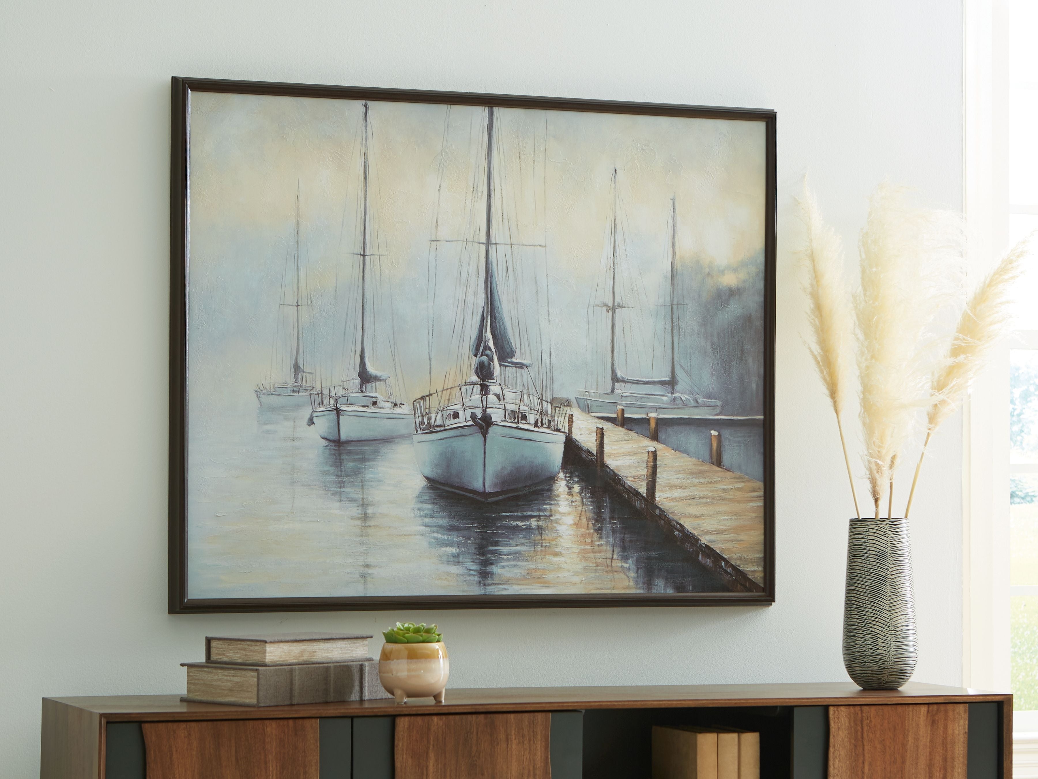 Worthney Wall Art in Blue, White, and Brown Color Scheme
