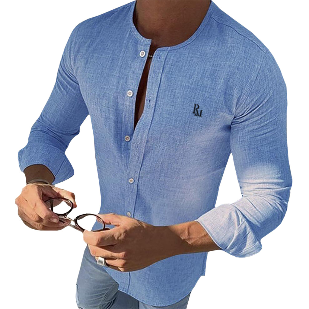 Mandarin Collar Long Sleeve Embroidered Button Shirt – Polomano