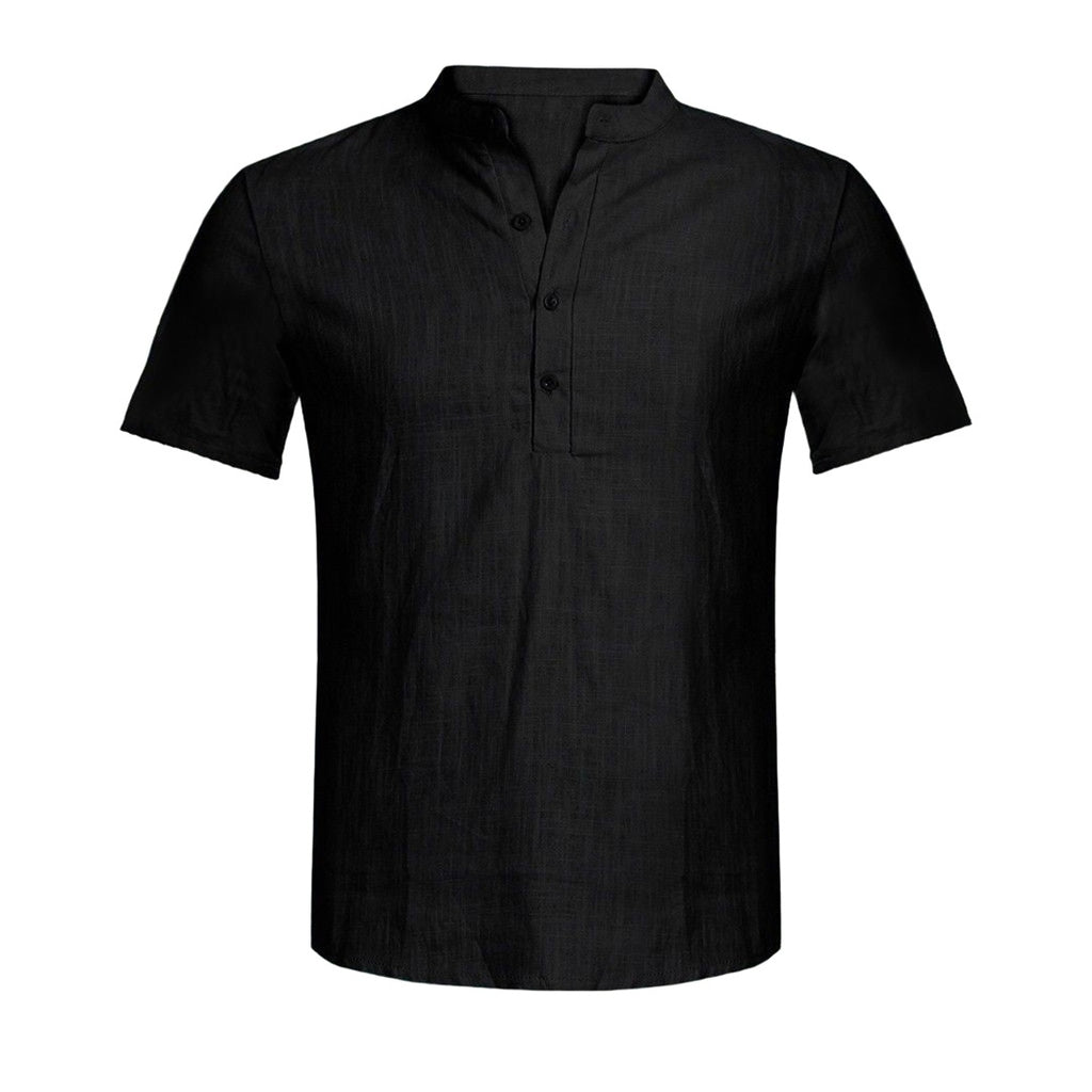 Linen Blend Grandad Collar Shirt – Polomano