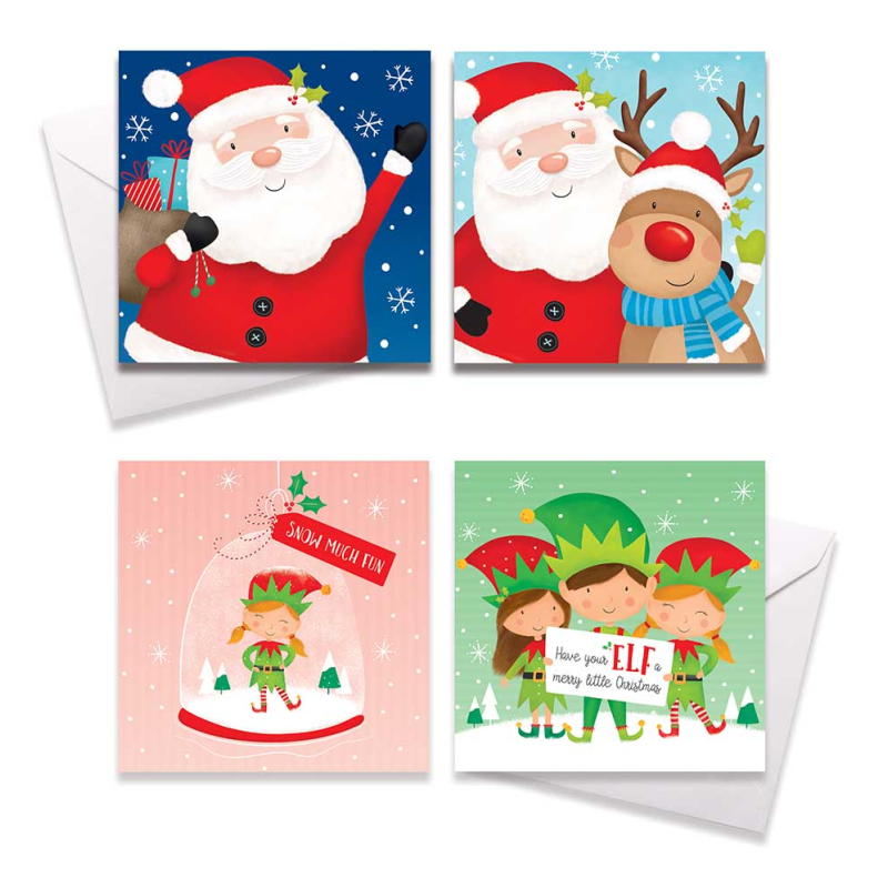 Square Boxed Christmas Cards Santa / Elves 10 Pack - MX Wholesale UK ...