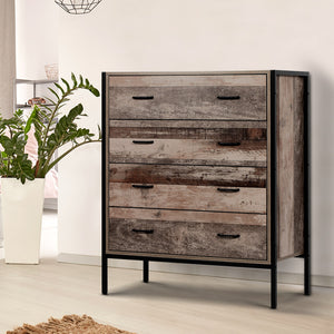 Industrial Rustic Look Chest of Drawers Tallboy Dresser Storage Cabinet 4 drawer - Afterpay - Zip Pay - Free Shipping - Dodosales -