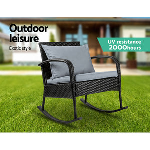 Outdoor Rattan Rocking Chair Wicker Garden Patio Lounge Setting Furniture Black