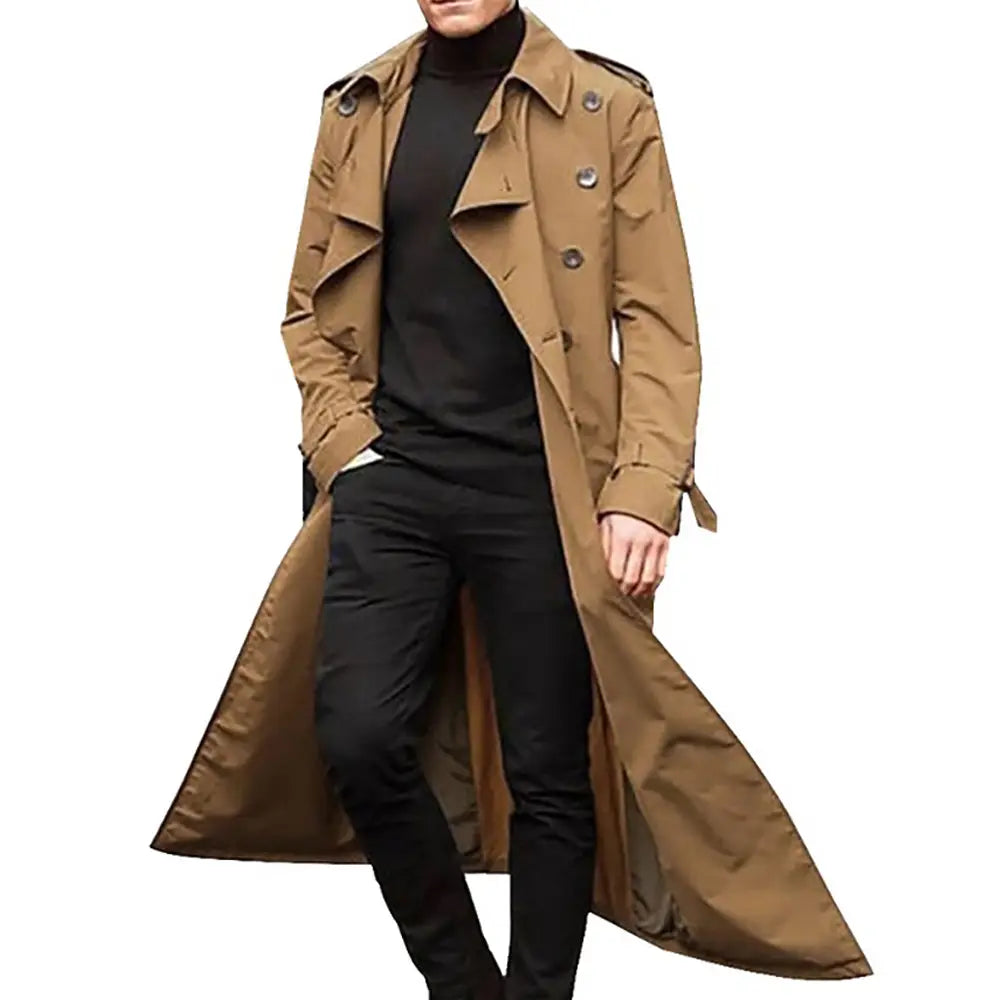 Men Lapel Trench Coat Long Windbreaker Jacket Baggy Casual Outwear Overcoat  Tops | eBay