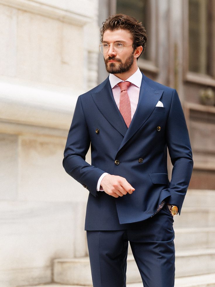 Navy Double Breasted Suit 2-Piece in 2023 | Slim fit suit men, Mens navy  suit, Double breasted suit men
