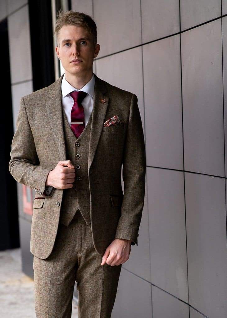 Cavani | Cavani Gaston Sage Green Three Piece Check Slim Fit Tweed Suit ...