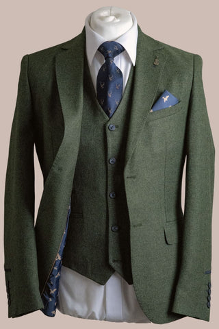 Fratelli Robbie Men’s Olive Green Tweed Suit - Suits