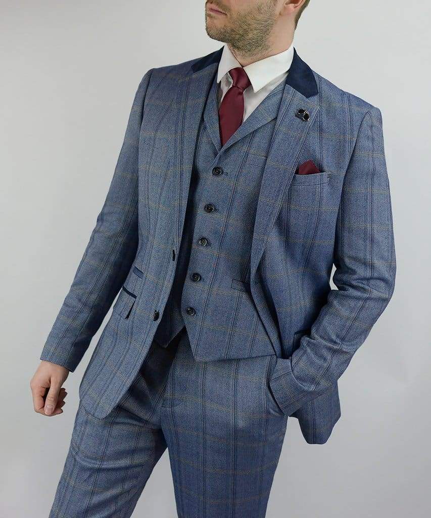 Cavani | Tweed Blue Suit Connall Blue 3 Piece Slim Fit Check by House ...