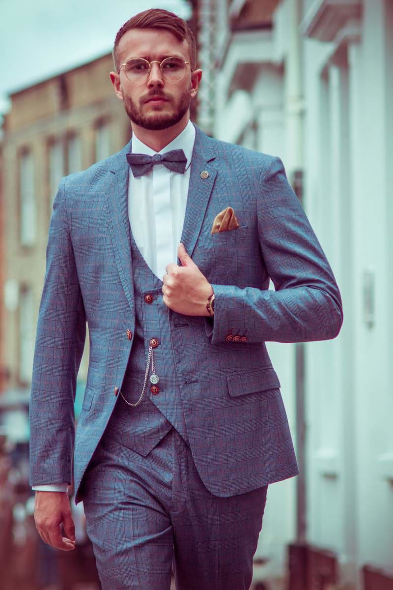 Marc Darcy | Light Blue Check Three Piece Suit Marc Darcy George ...