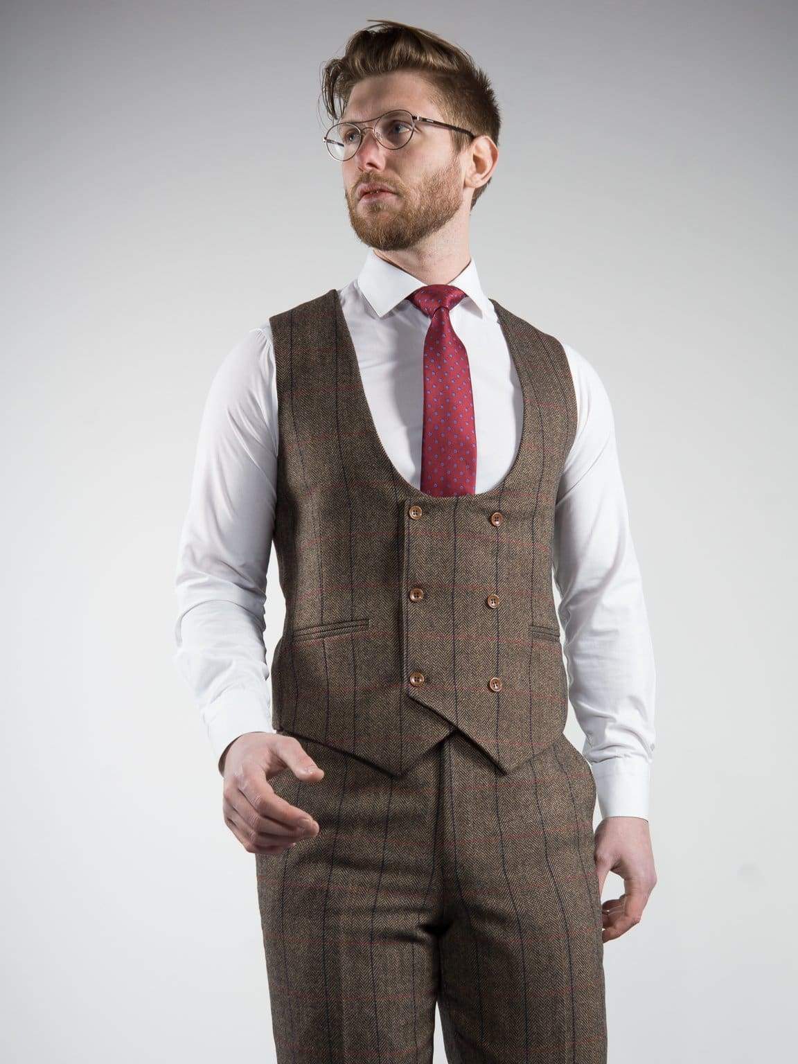 Torre Elton Tweed Men's Brown 100% Donegal Wool Tweed Waistcoat - HIRE5  Menswear