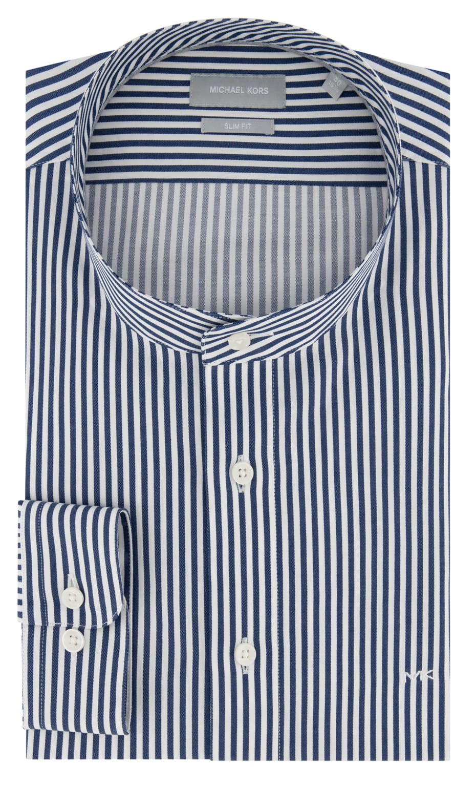 Michael Kors | Michael Kors Men's Estate Blue Stripe Mandarin Collar  Premium Slim Fit Shirt - – MENSWEARR