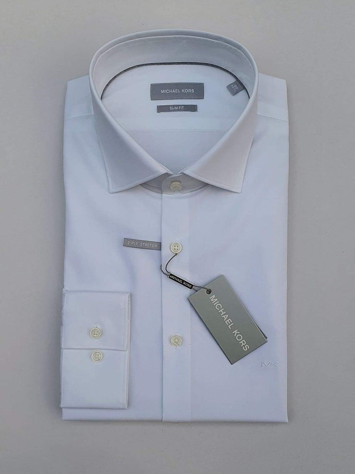 Michael Kors | Michael Kors White Premium Poplin Stretch Slim Fit Shirt -  MENSWEARR